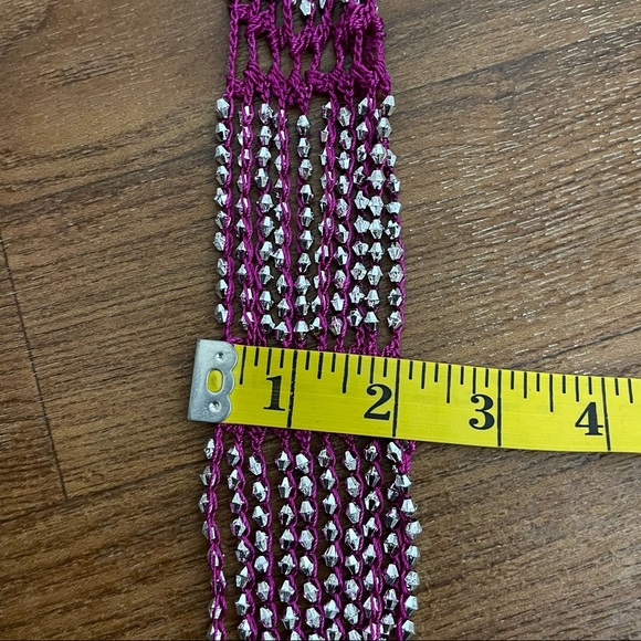 Beaded crochet fringed scarf / belt - Magenta - Picture 8 of 8